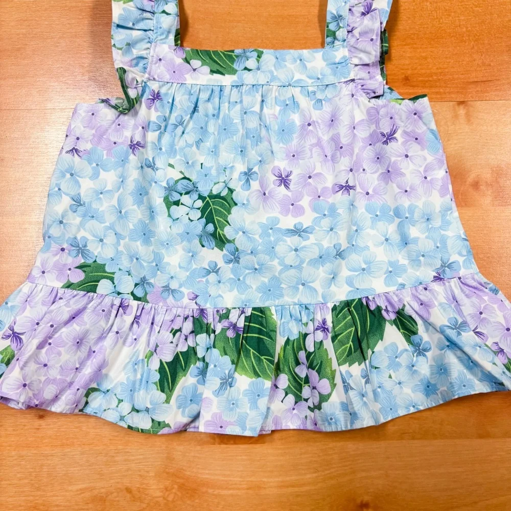 NWT Gymboree Blue & Purple Floral Flutter Sleeve Cotton Peplum Top Girls 5T NEW